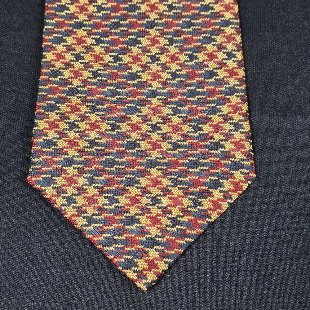 Hunt Club Tie Men’s Red Gold Blue Silk Houndstooth Pattern Necktie